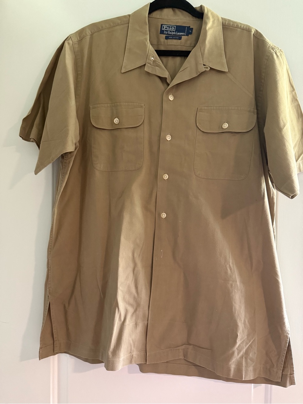 Polo Ralph Lauren Men’s Khaki Camp Shirt 100% Cotton Size Large